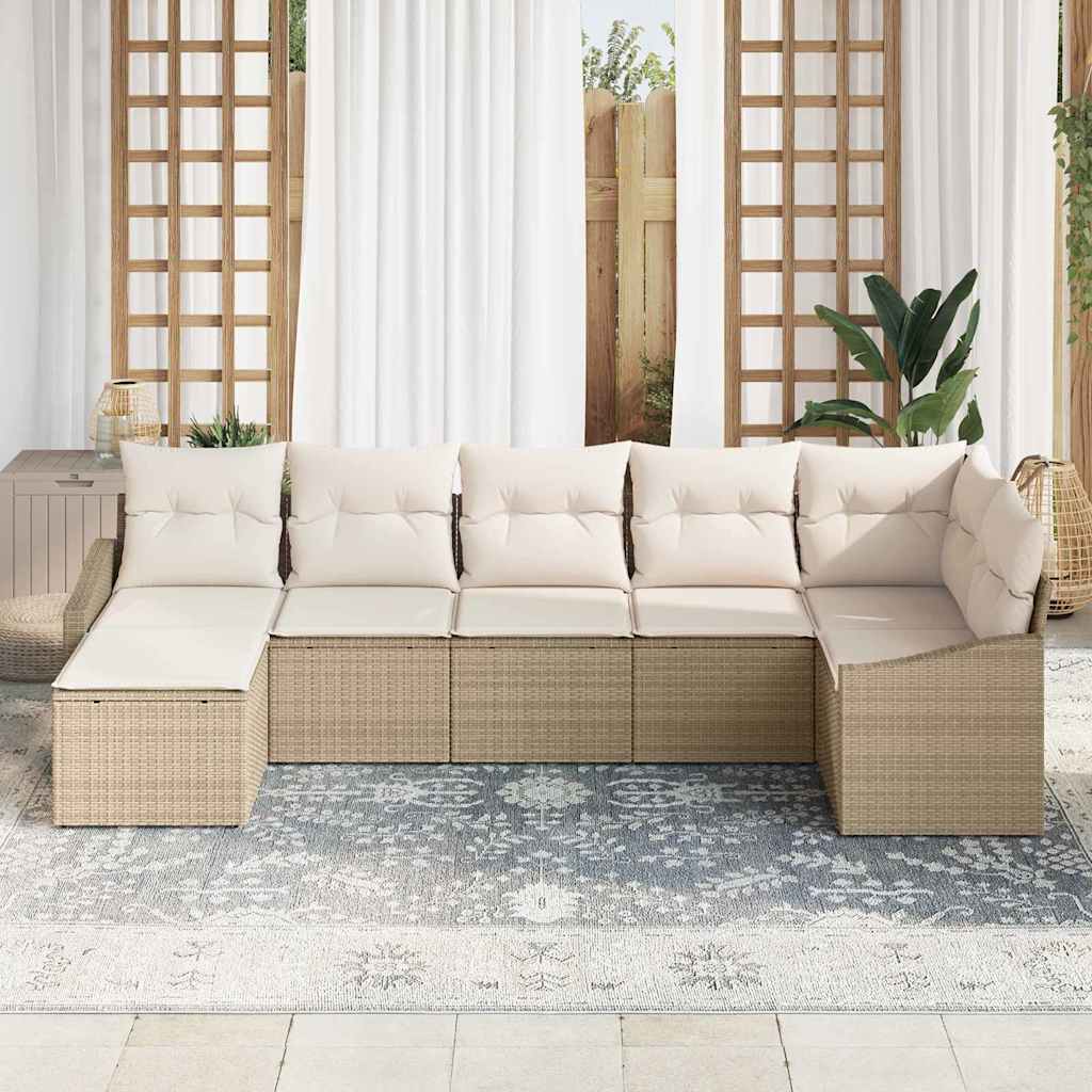 Garten Essgruppe mit Kissen mit Speicher 7 pcs Beige und Creme